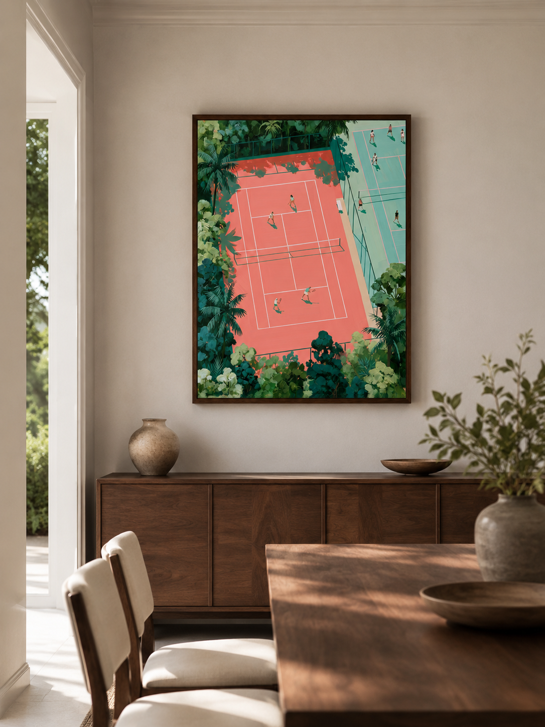 Tropical Tennis Courts Wall Art - Wall Art Decor - alternate angle - tennis court wall art, coral tennis wall decor