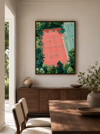 Tropical Tennis Courts Wall Art - Wall Art Decor - alternate angle - tennis court wall art, coral tennis wall decor