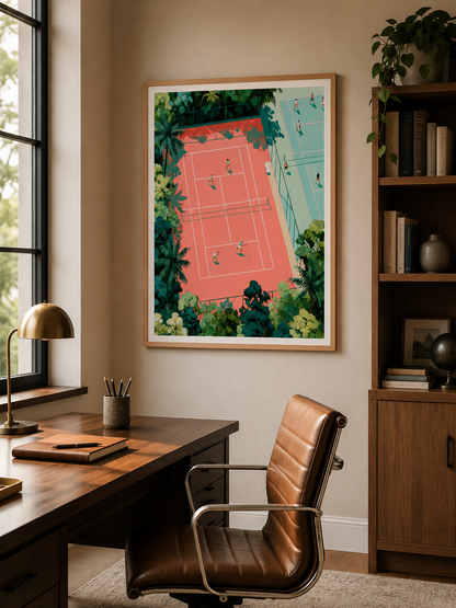 Tropical Tennis Courts Wall Art - Wall Art Decor - packaging - tennis court wall art, coral tennis wall decor