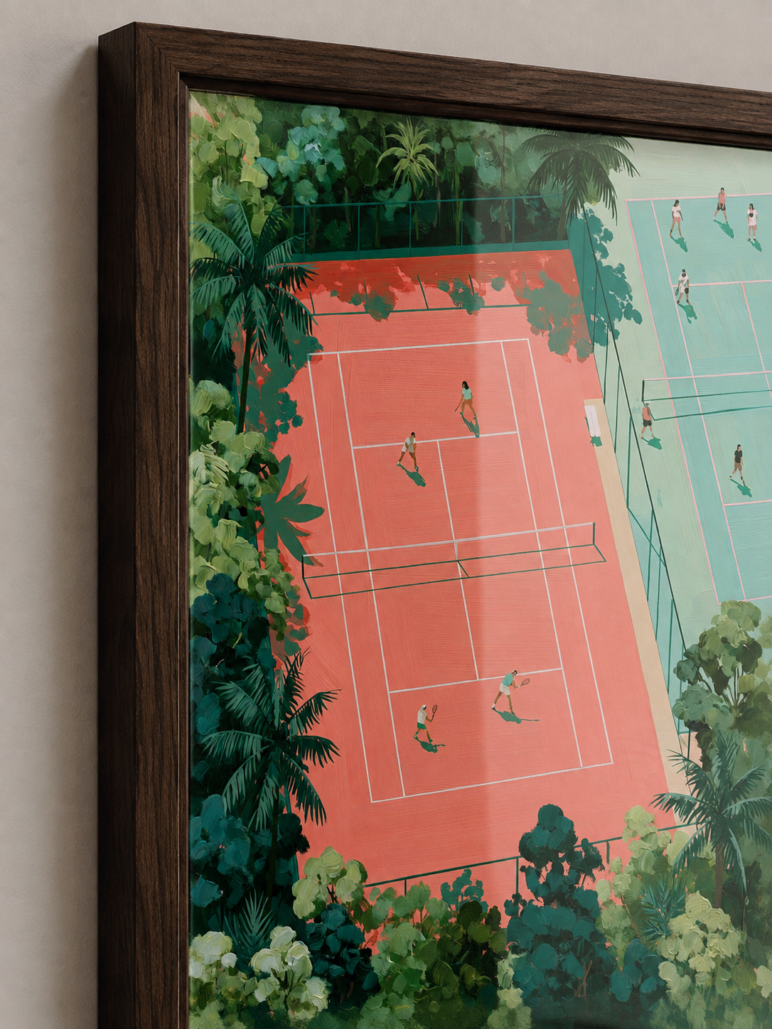 Tropical Tennis Courts Wall Art - Wall Art Decor - lifestyle shot - tennis court wall art, coral tennis wall decor