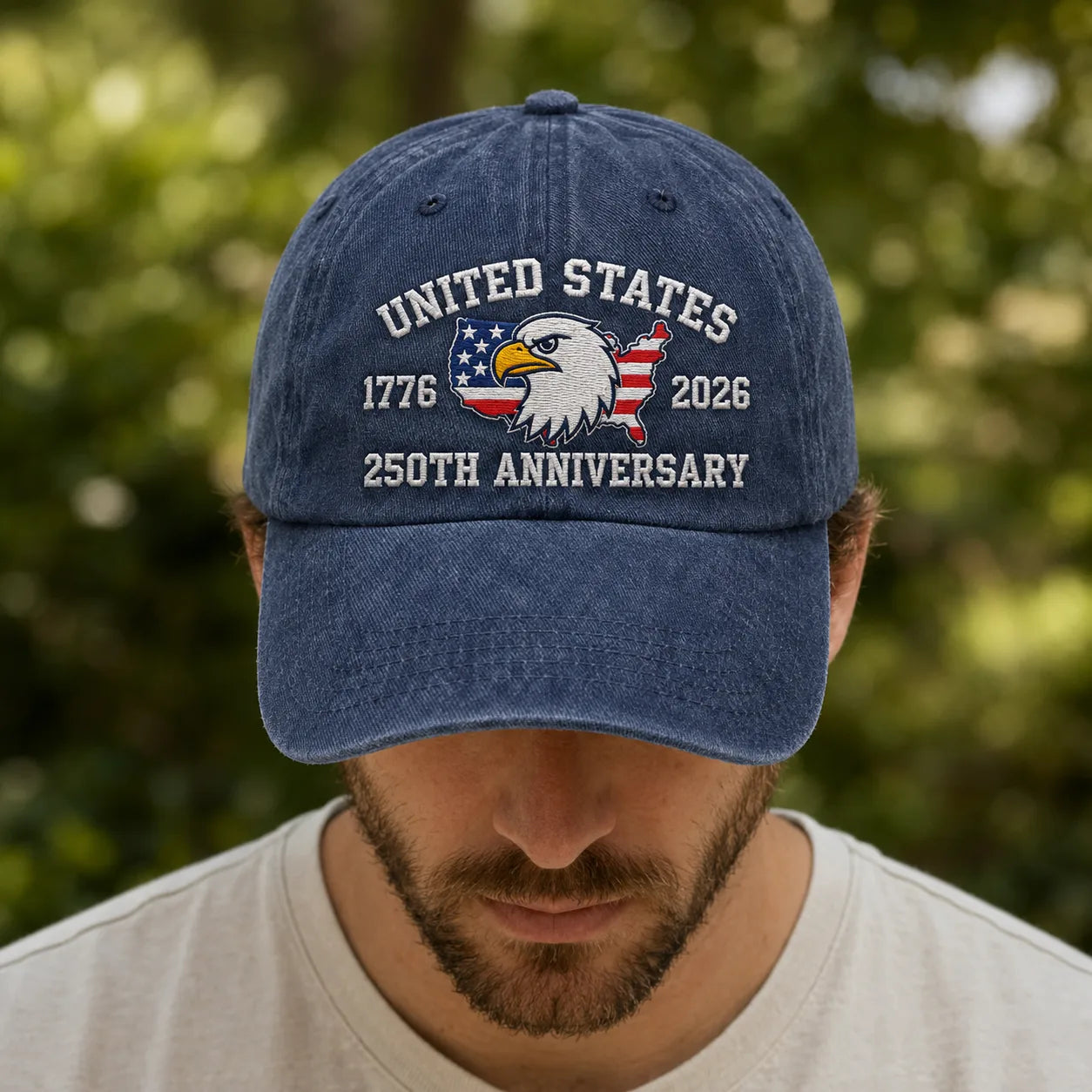 United States 250th Anniversary Birthday Washed Cap - washed cap - close up