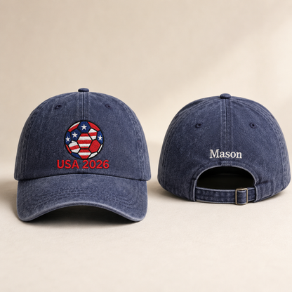 USA 2026 Soccer Embroidered Washed Cap - Washed Cap - front view