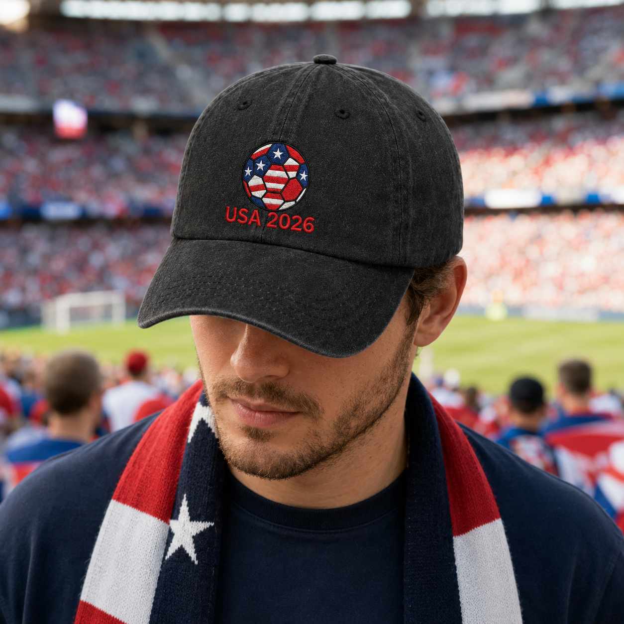 USA 2026 Soccer Embroidered Washed Cap - Washed Cap - side view