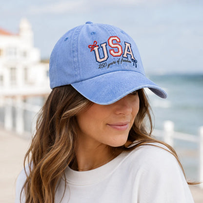 USA 250 Years of Freedom Patriotic Washed Cap - washed cap - back view