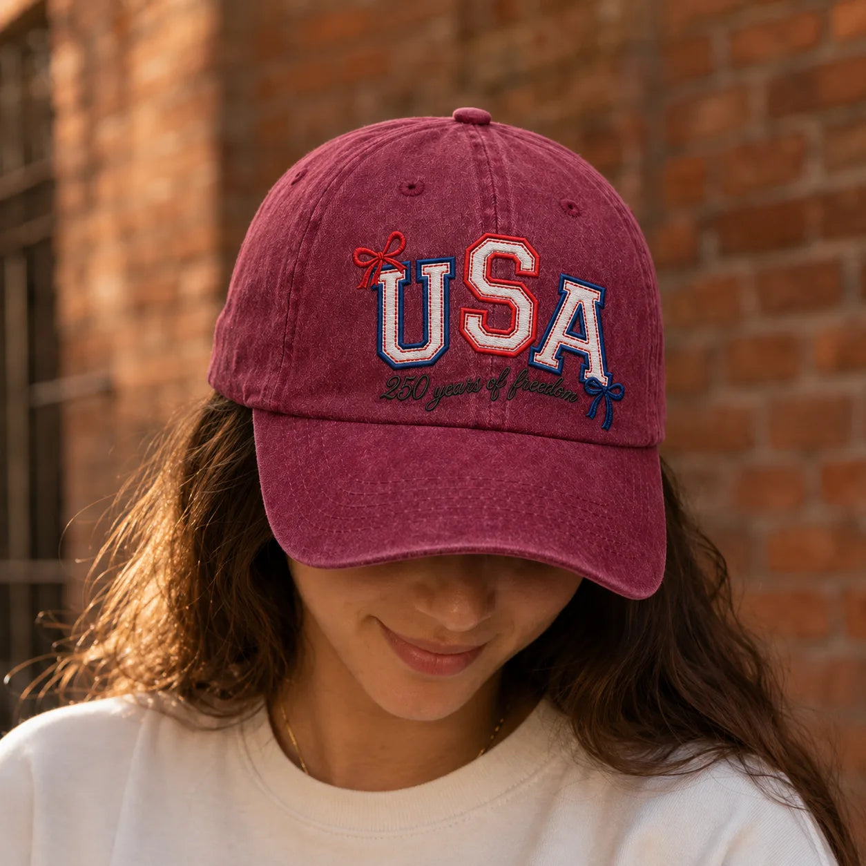 USA 250 Years of Freedom Patriotic Washed Cap - washed cap - close up