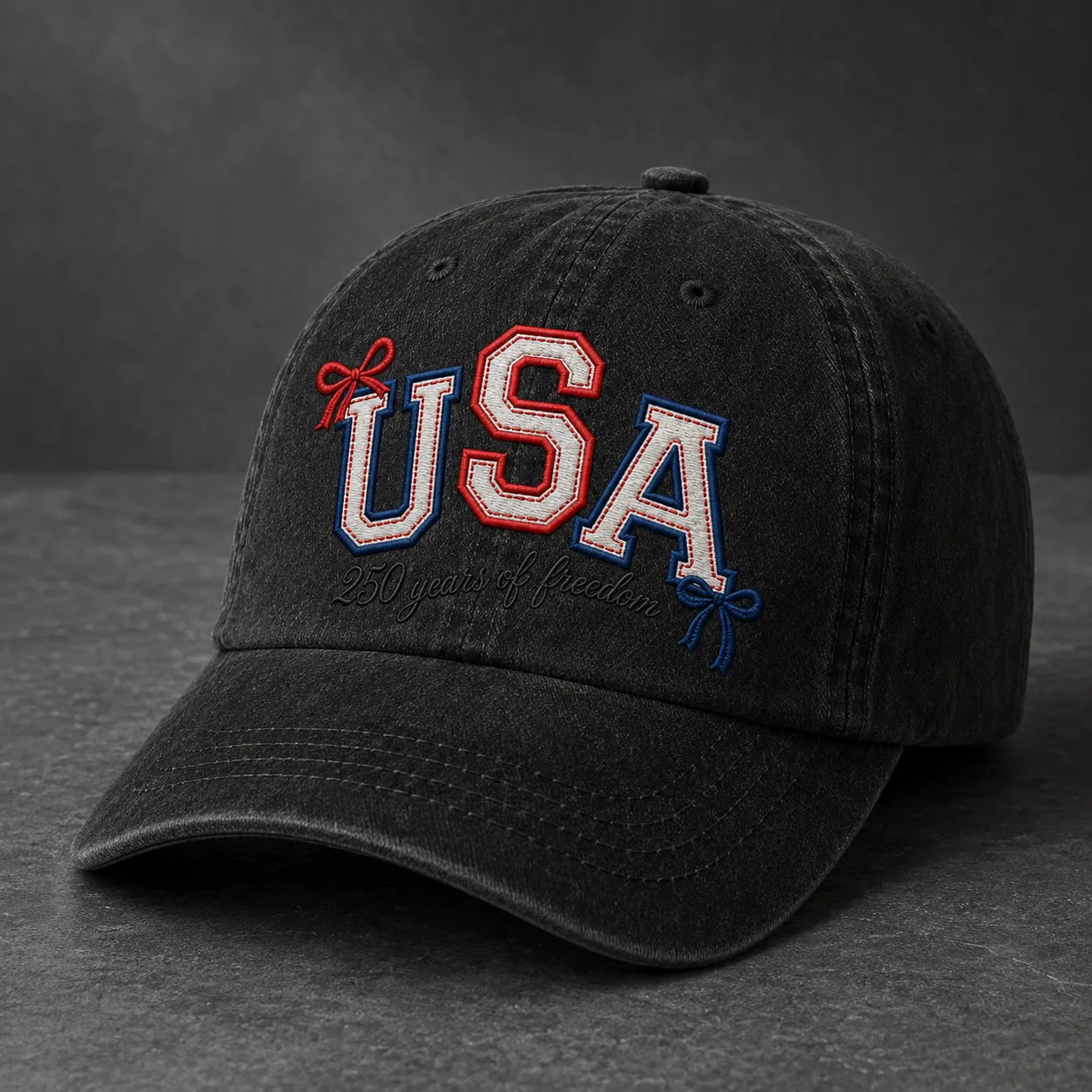 USA 250 Years of Freedom Patriotic Washed Cap - washed cap - detail