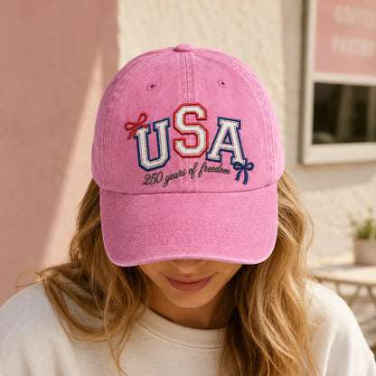 USA 250 Years of Freedom Patriotic Washed Cap - washed cap - front view