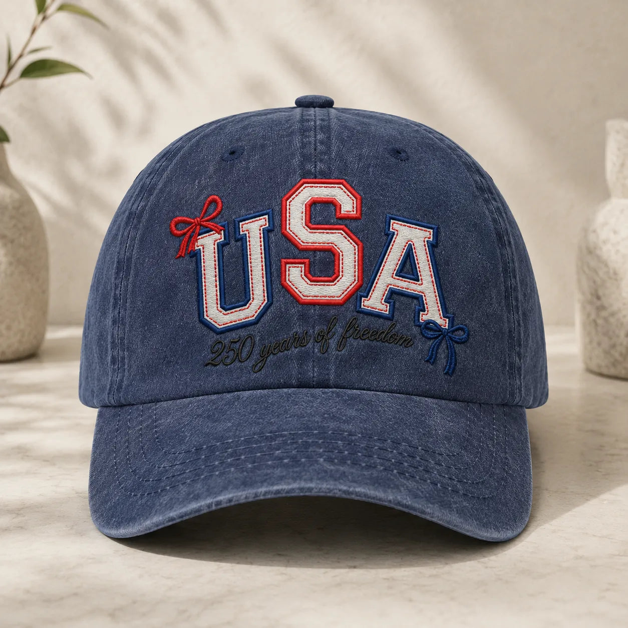 USA 250 Years of Freedom Patriotic Washed Cap - washed cap - side view