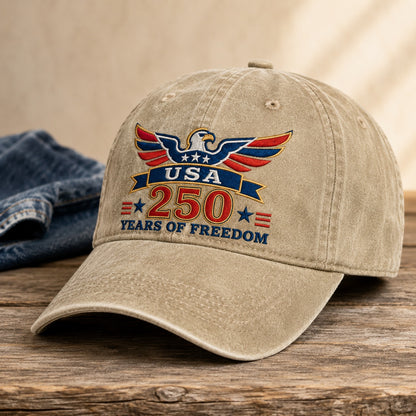 USA 250 Years of Freedom Red Washed Cap - washed cap - front view