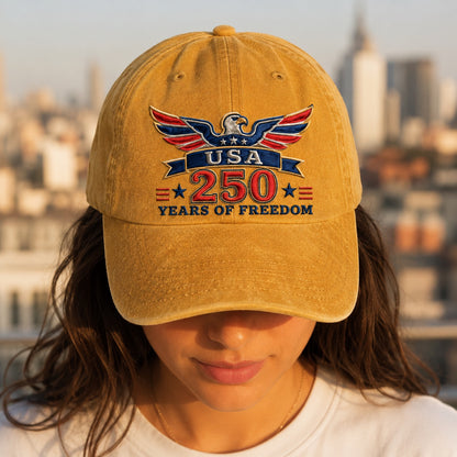 USA 250 Years of Freedom Red Washed Cap - washed cap - front view