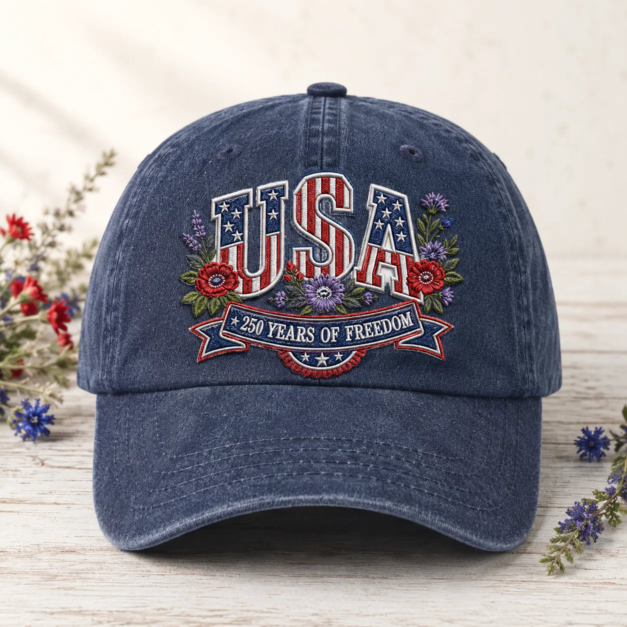 USA 250 Years of Freedom Washed Cap - washed cap - front view