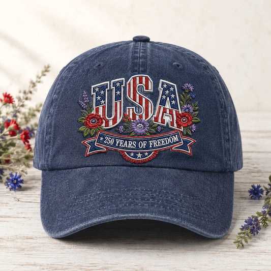USA 250 Years of Freedom Washed Cap - washed cap - front view