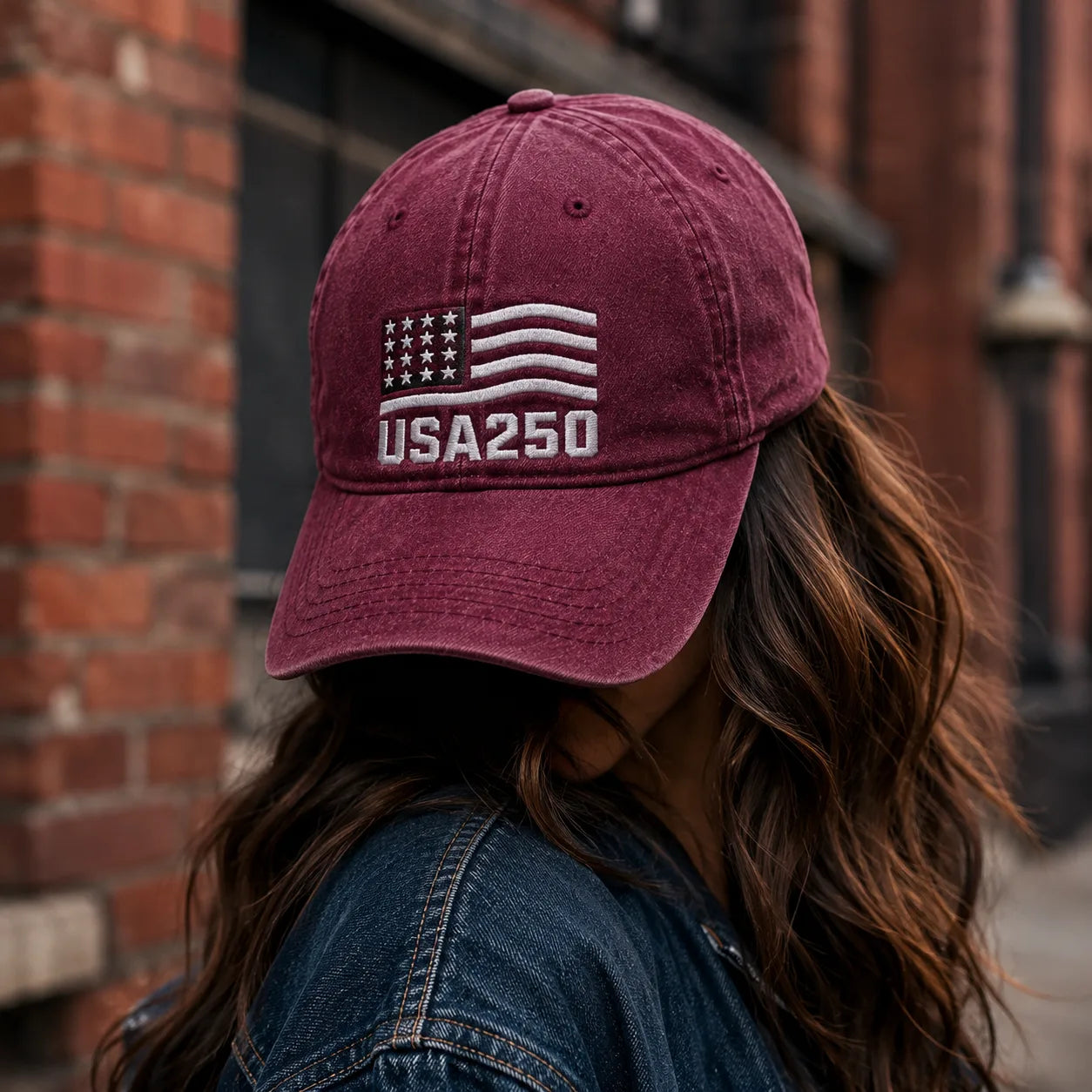 USA250 Patriotic Flag Washed Cap - washed cap - close up