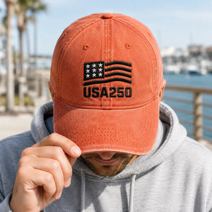 USA250 Patriotic Flag Washed Cap - washed cap - styled