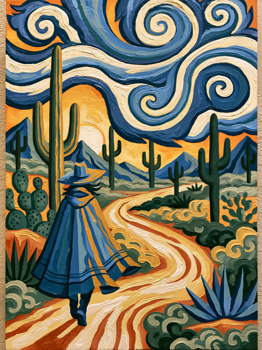 Affiche Style Van Gogh - Wall Art Decor - front view - desert wall art, blue cactus art print