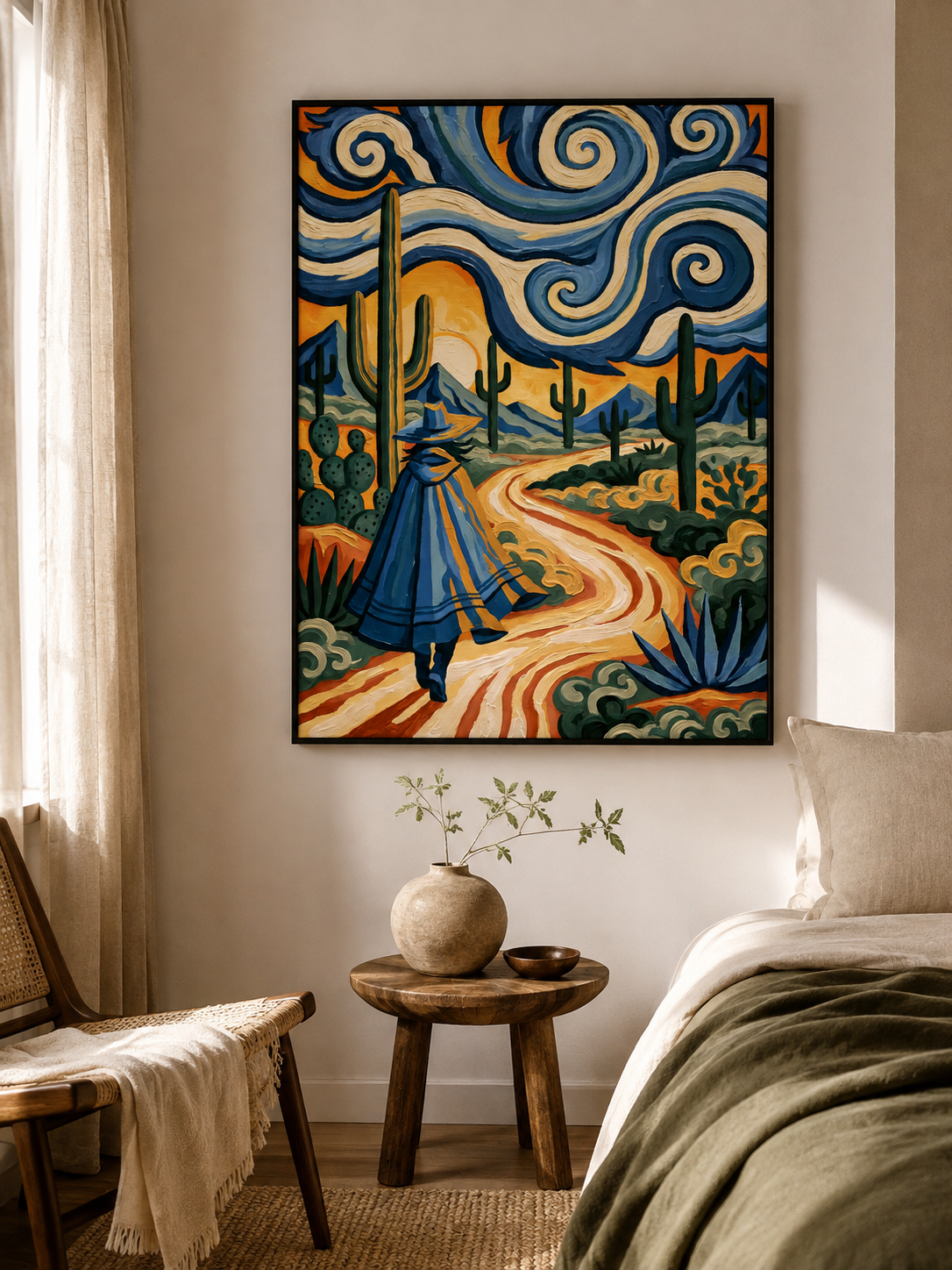 Affiche Style Van Gogh - Wall Art Decor - close-up - desert wall art, blue cactus art print