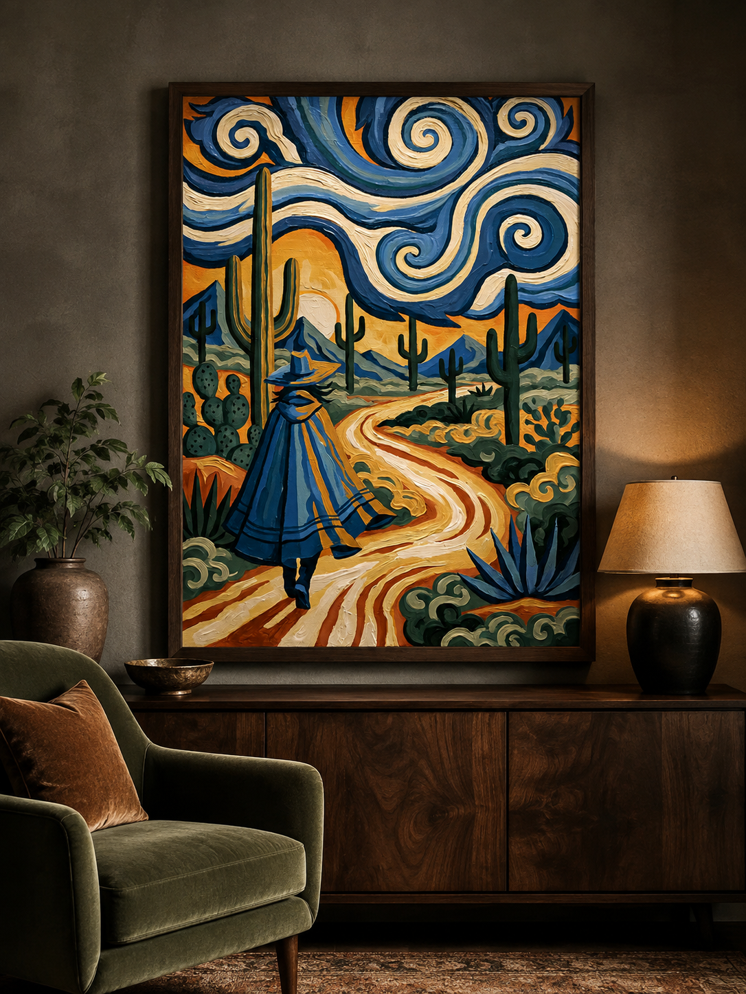 Affiche Style Van Gogh - Wall Art Decor - alternate angle - desert wall art, blue cactus art print