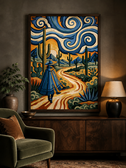 Affiche Style Van Gogh - Wall Art Decor - alternate angle - desert wall art, blue cactus art print