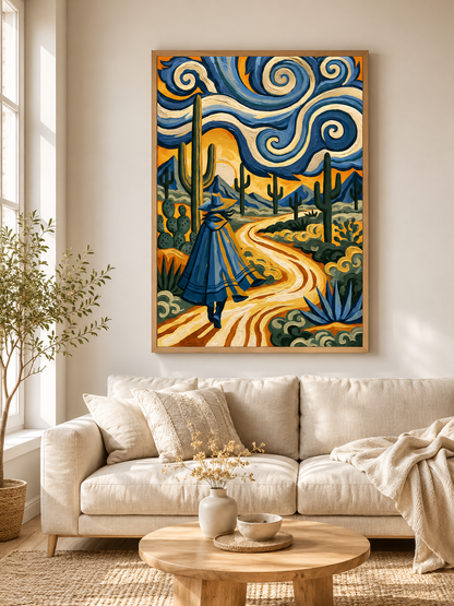 Affiche Style Van Gogh - Wall Art Decor - detail view - desert wall art, blue cactus art print