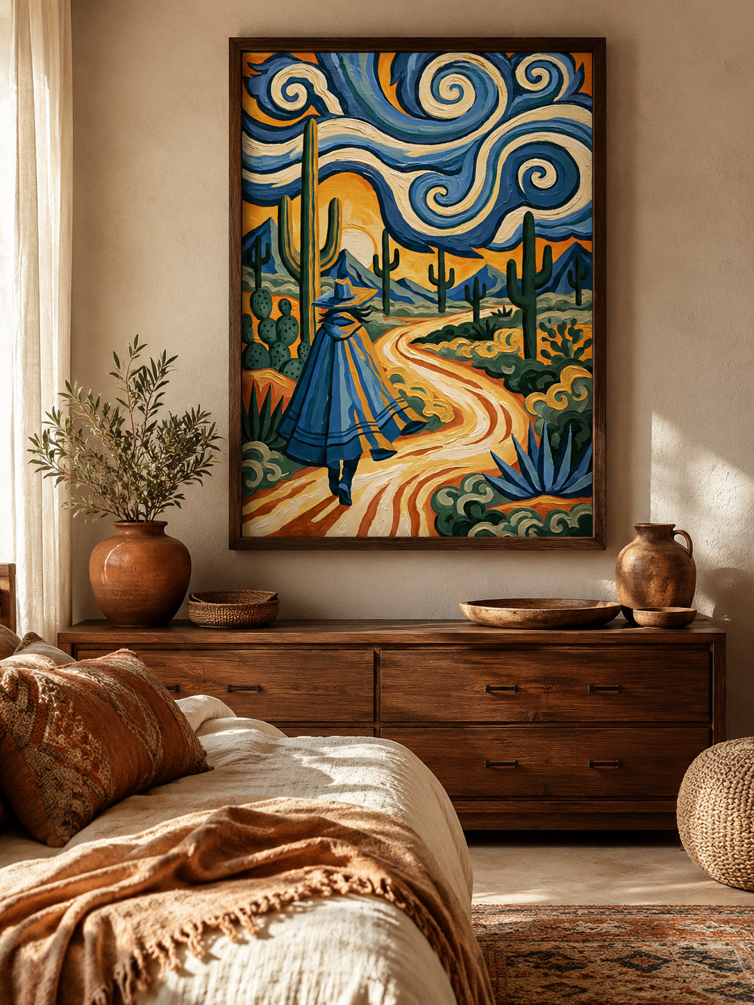 Affiche Style Van Gogh - Wall Art Decor - lifestyle shot - desert wall art, blue cactus art print
