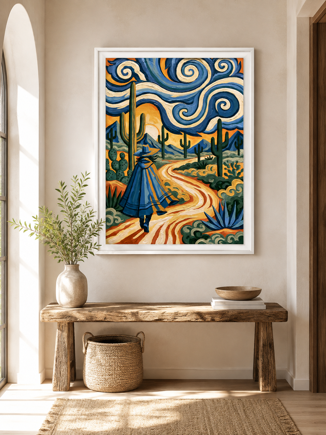 Affiche Style Van Gogh - Wall Art Decor - alternate angle - desert wall art, blue cactus art print