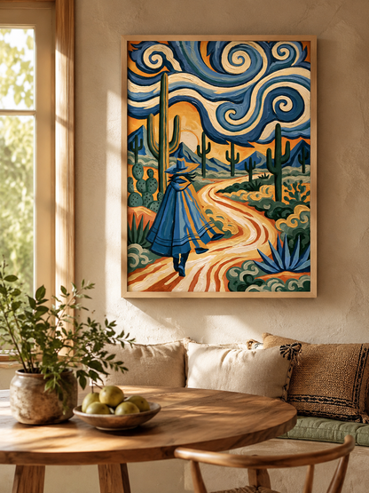 Affiche Style Van Gogh - Wall Art Decor - packaging - desert wall art, blue cactus art print