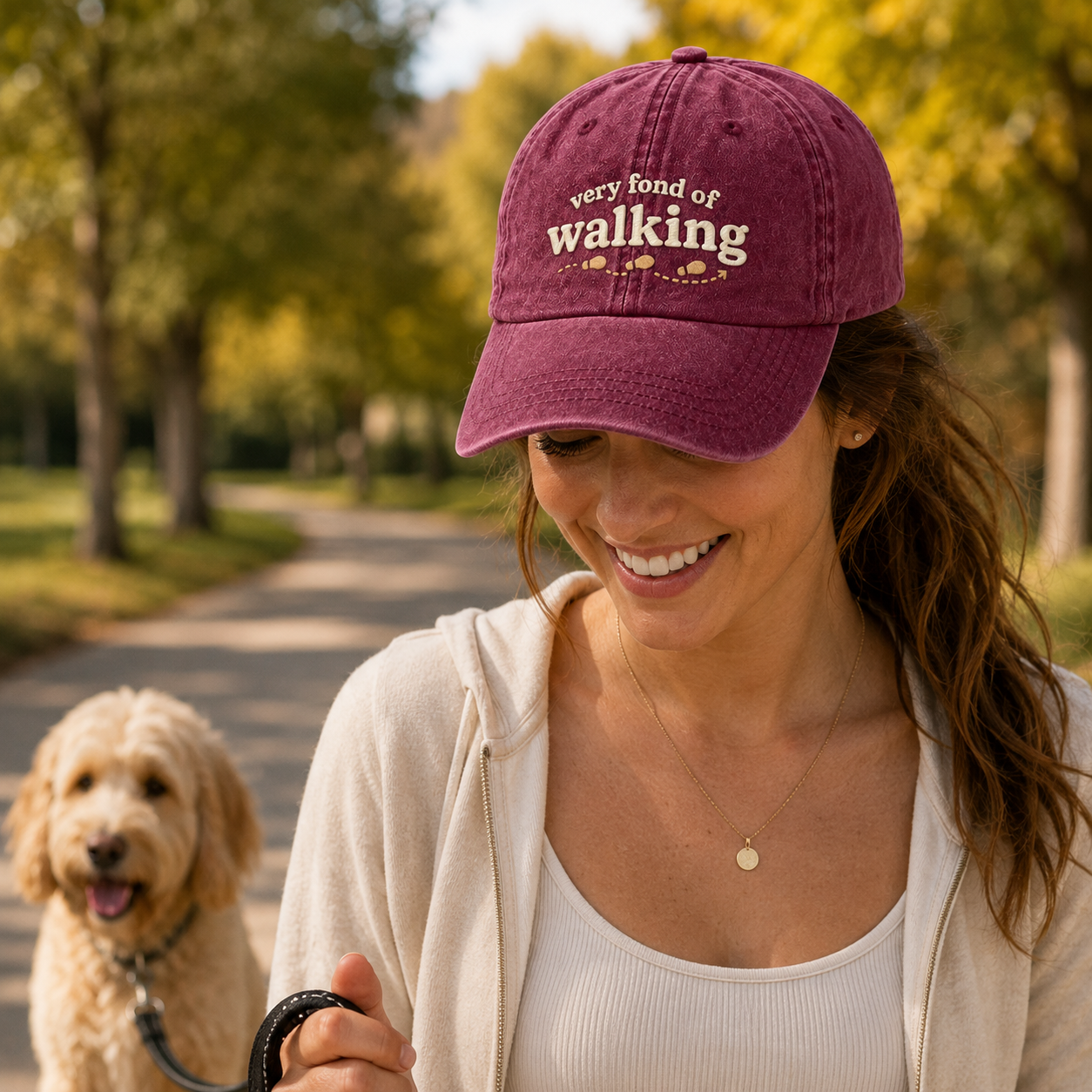 Very Fond Of Walking Embroidered Washed Cap - Washed Cap - detail