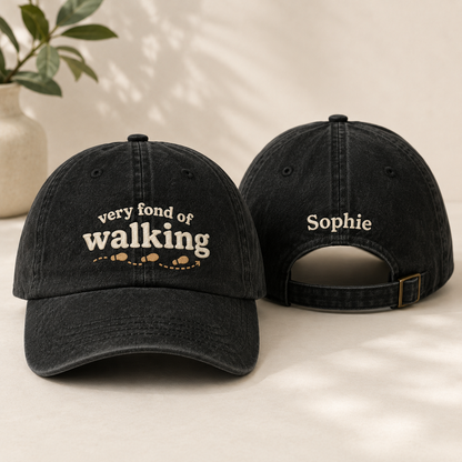 Very Fond Of Walking Embroidered Washed Cap - Washed Cap - front view