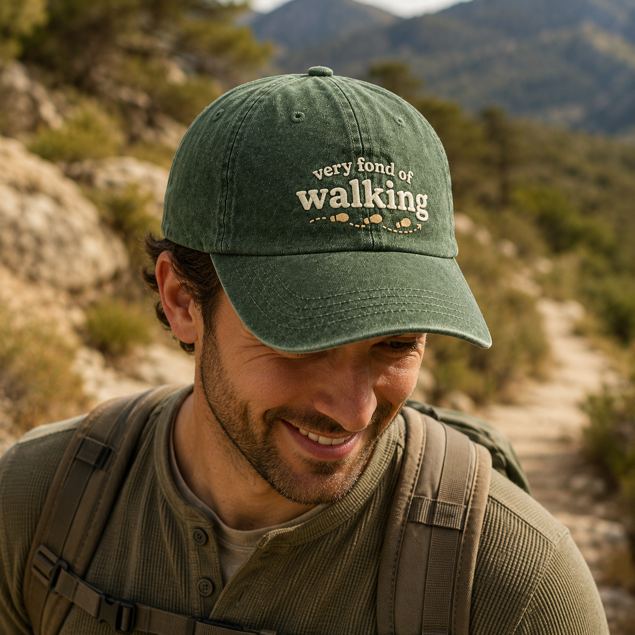 Very Fond Of Walking Embroidered Washed Cap - Washed Cap - lifestyle