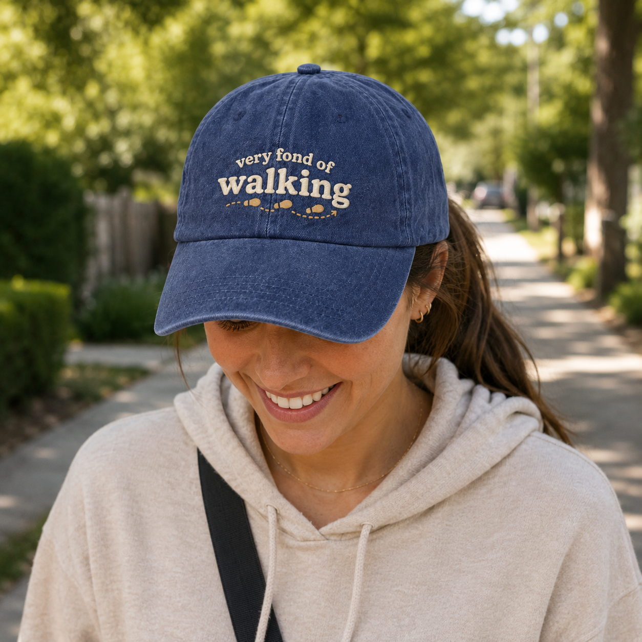 Very Fond Of Walking Embroidered Washed Cap - Washed Cap - side view