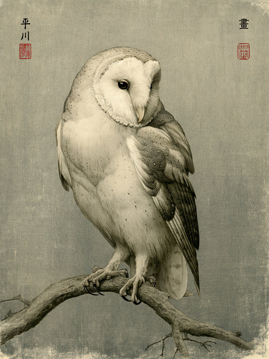 Vintage Barn Owl Art Print - Wall Art Decor - front view - barn owl poster, canvas print