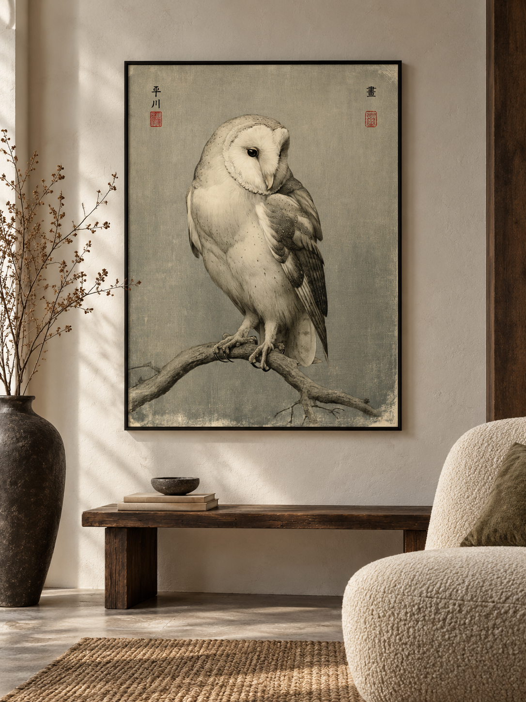 Vintage Barn Owl Art Print - Wall Art Decor - alternate angle - barn owl poster, canvas print