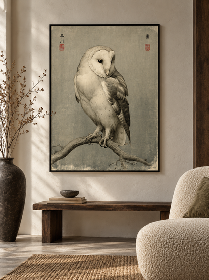 Vintage Barn Owl Art Print - Wall Art Decor - alternate angle - barn owl poster, canvas print