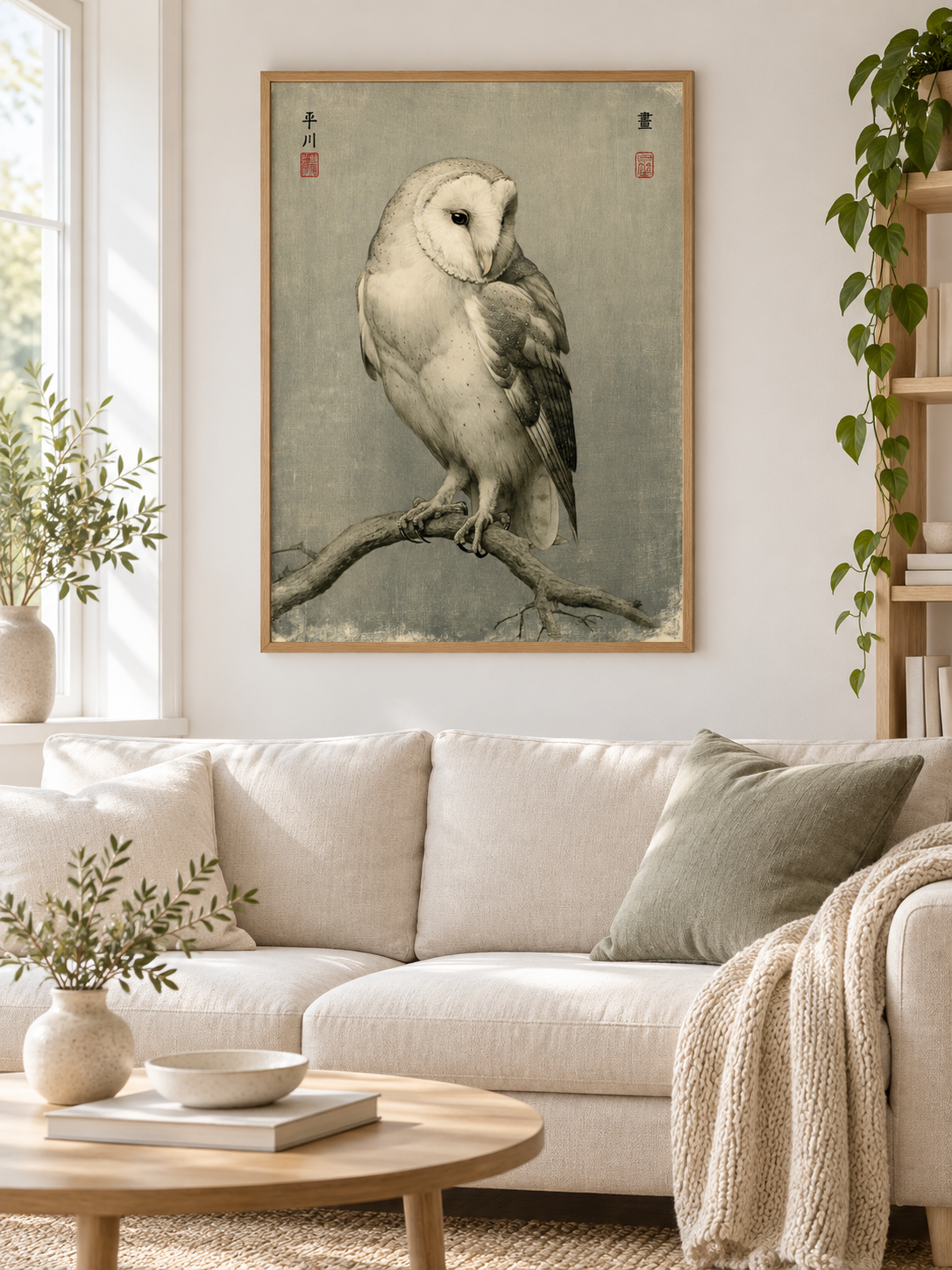 Vintage Barn Owl Art Print - Wall Art Decor - detail view - barn owl poster, canvas print