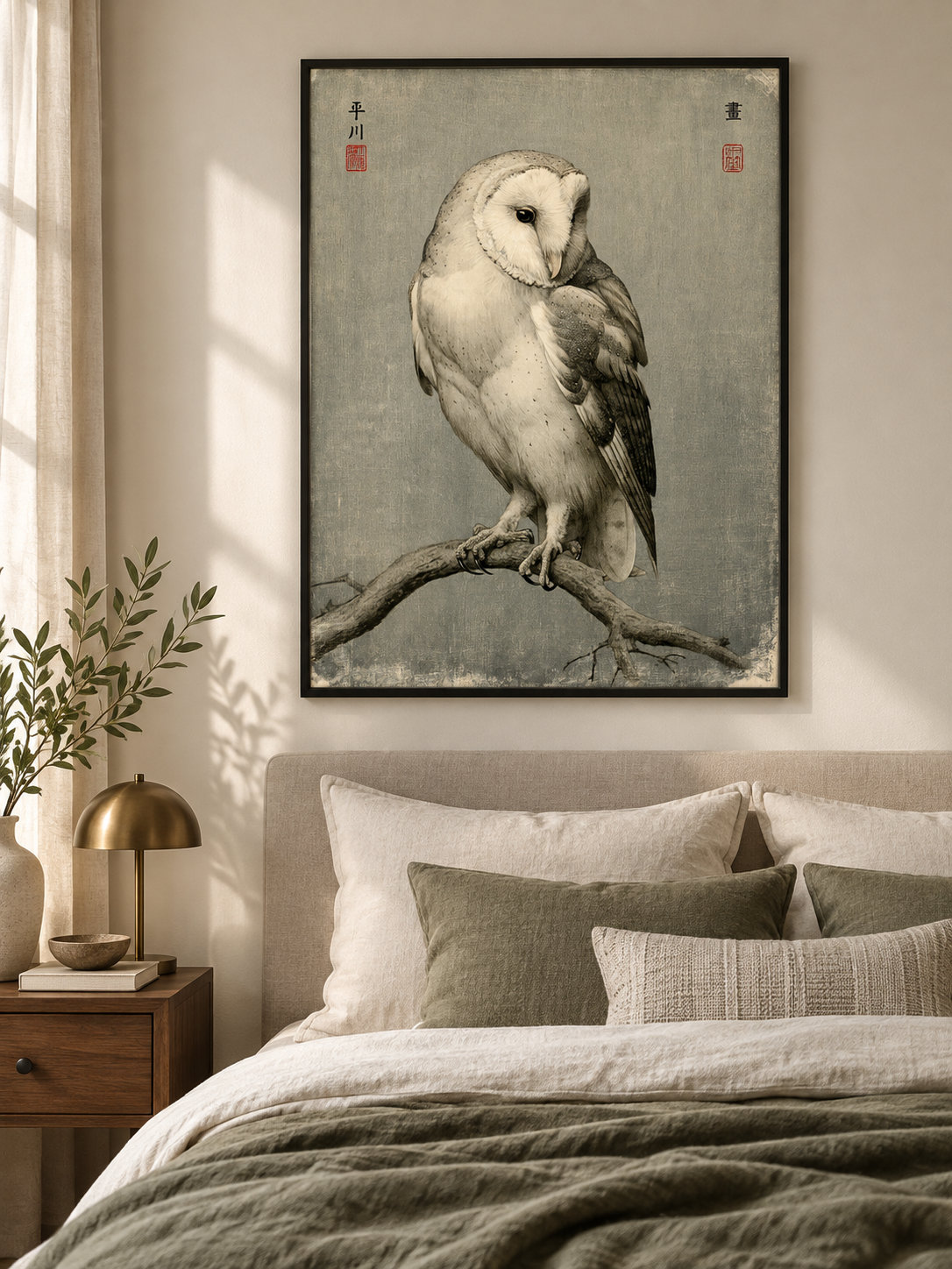 Vintage Barn Owl Art Print - Wall Art Decor - lifestyle shot - barn owl poster, canvas print