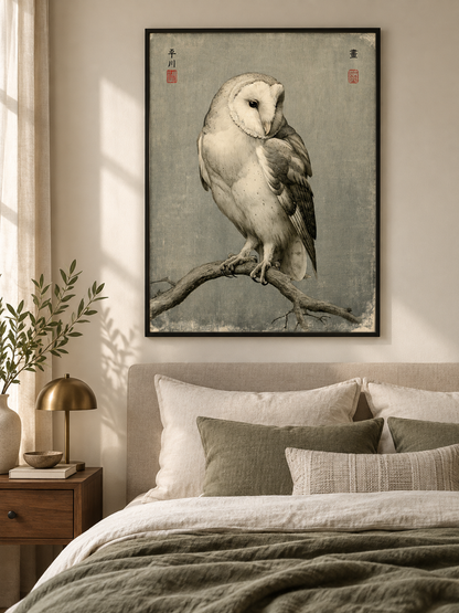 Vintage Barn Owl Art Print - Wall Art Decor - lifestyle shot - barn owl poster, canvas print