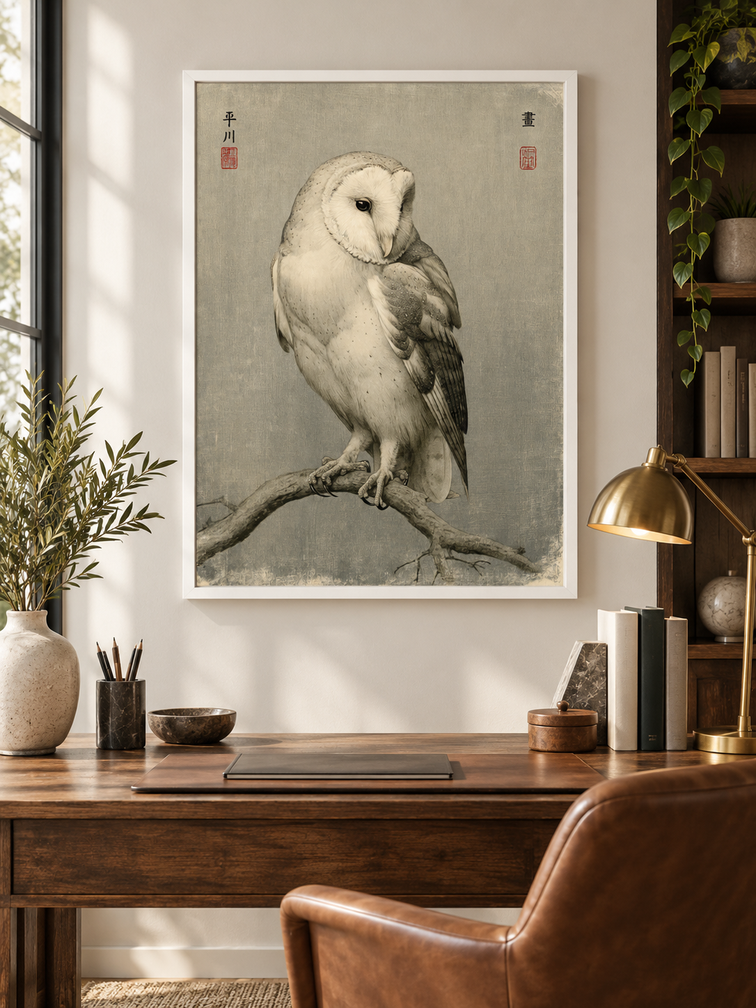 Vintage Barn Owl Art Print - Wall Art Decor - close-up - barn owl poster, canvas print