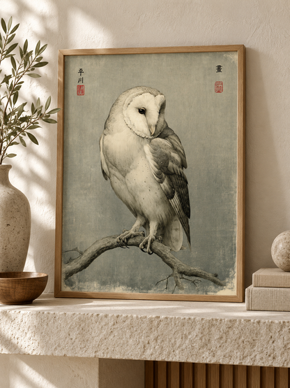 Vintage Barn Owl Art Print - Wall Art Decor - alternate angle - barn owl poster, canvas print
