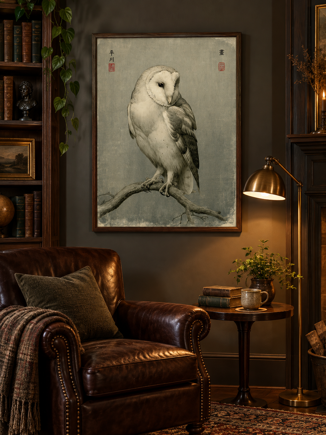 Vintage Barn Owl Art Print - Wall Art Decor - detail view - barn owl poster, canvas print