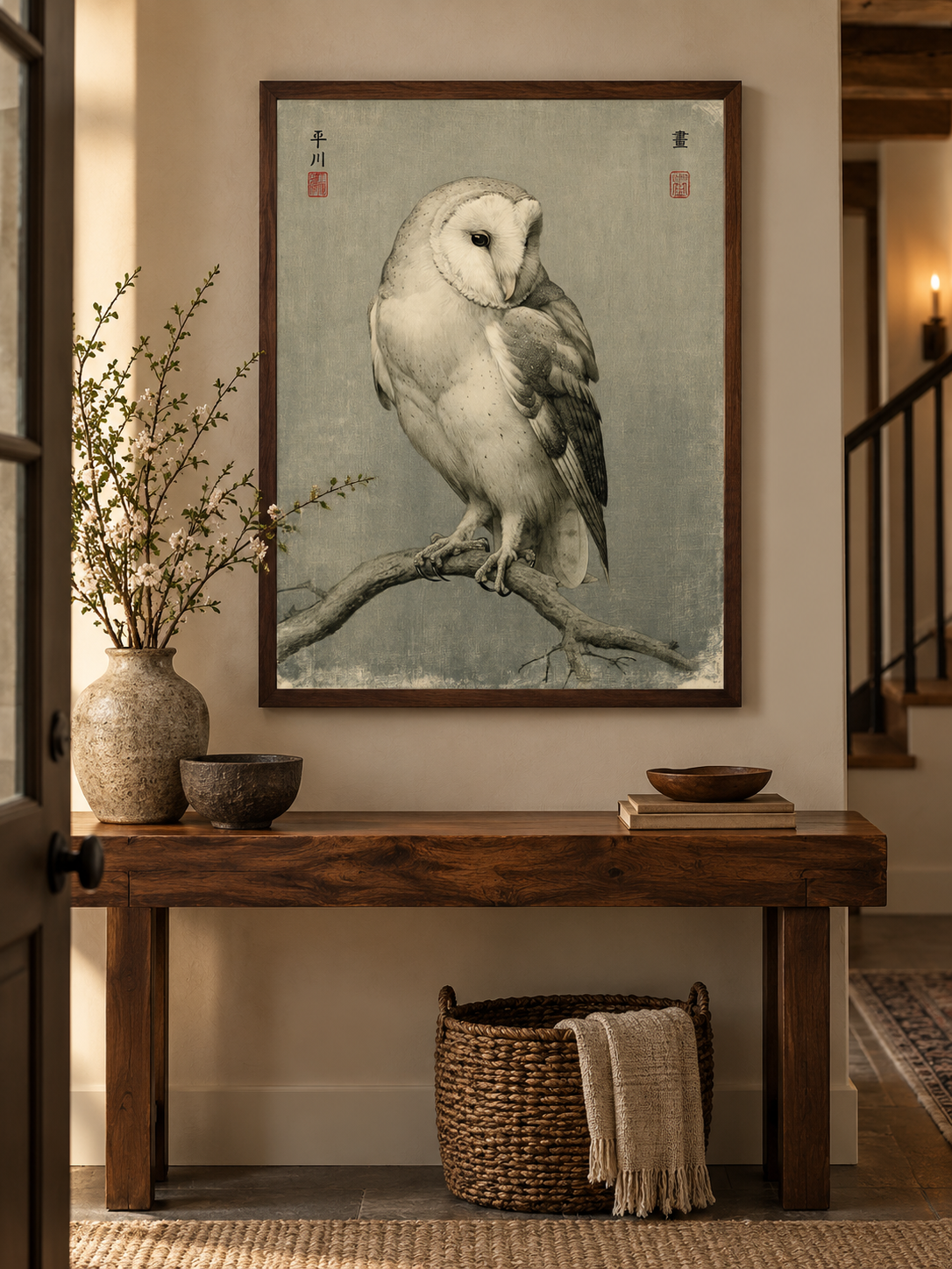 Vintage Barn Owl Art Print - Wall Art Decor - lifestyle shot - barn owl poster, canvas print