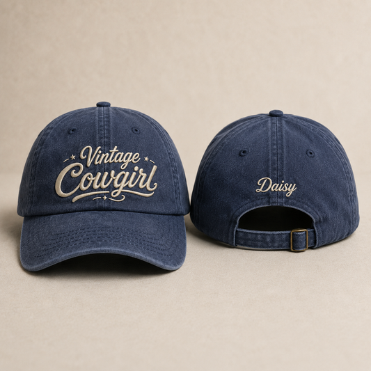 Vintage Cowgirl Washed Cap - Washed Cap - front view