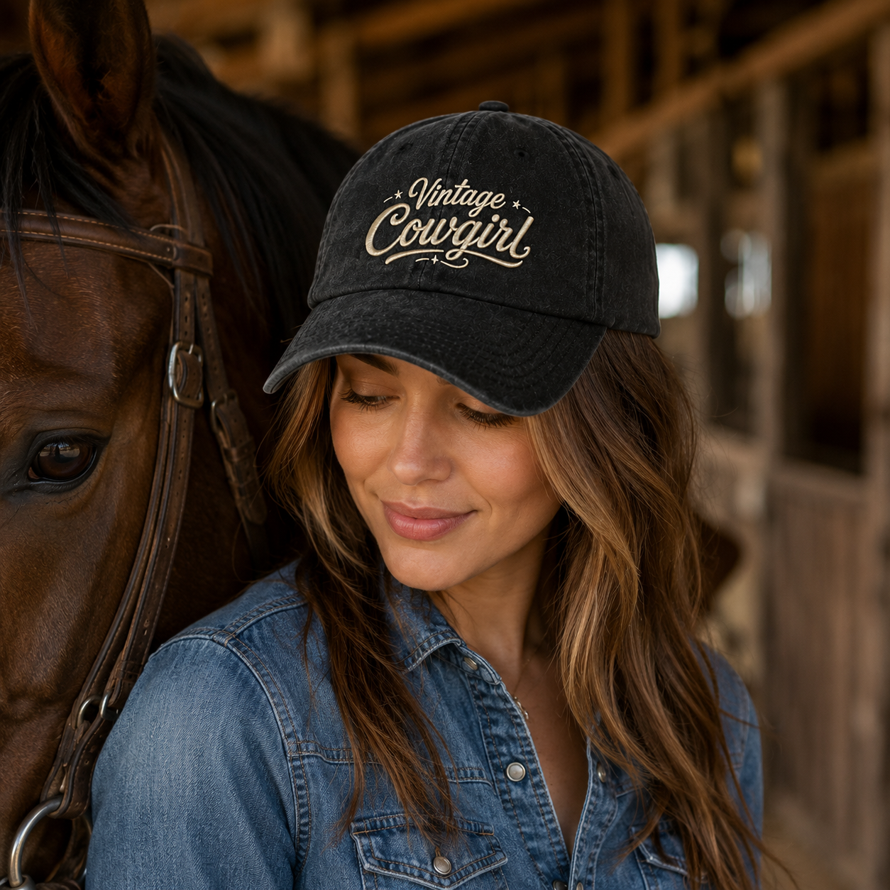 Vintage Cowgirl Washed Cap - Washed Cap - side view