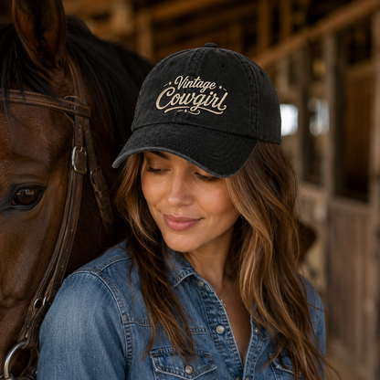 Vintage Cowgirl Washed Cap - Washed Cap - side view