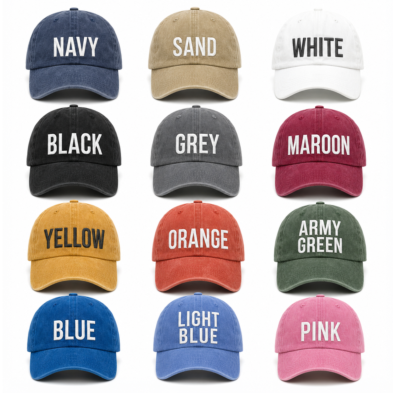 Vintage Washed Cotton Baseball Cap Color Chart