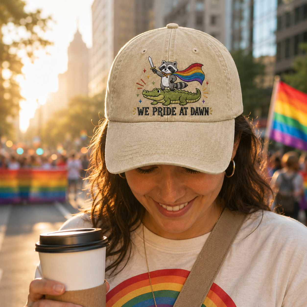 We Pride At Dawn Embroidered Washed Cap - Washed Cap - side view