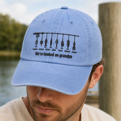 We're Hooked on Grandpa Washed Cap - washed cap - detail