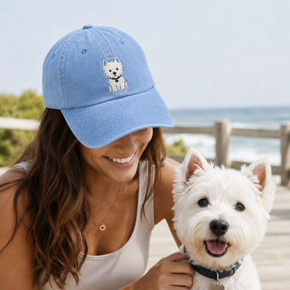 Westie Dog Embroidered Washed Cap - Washed Cap - alternate angle