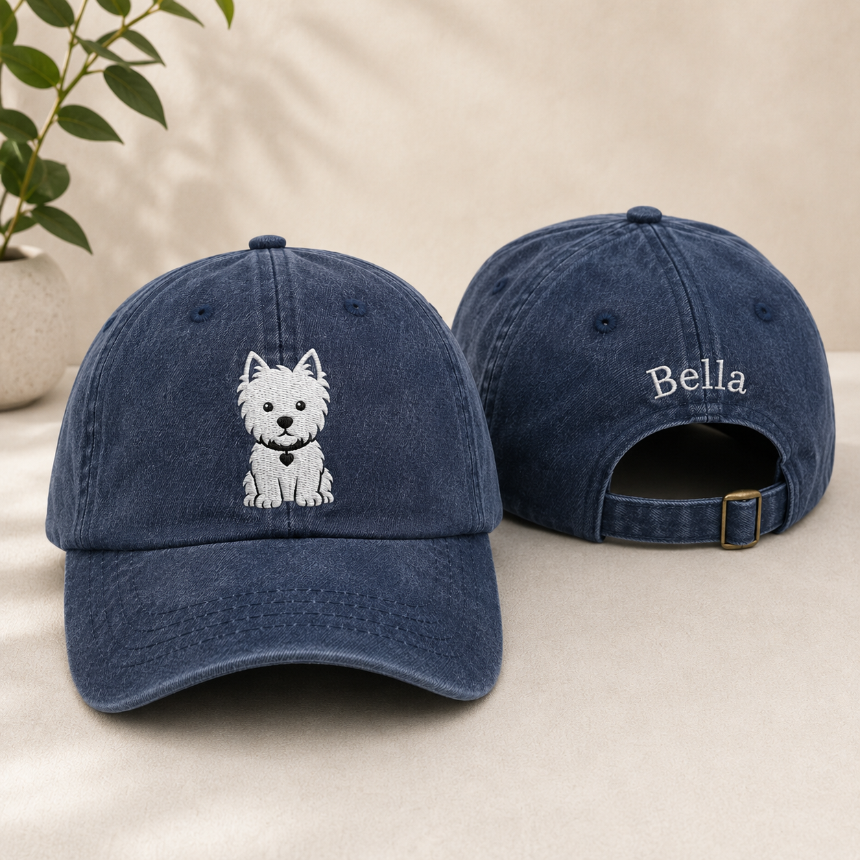 Westie Dog Embroidered Washed Cap - Washed Cap - front view