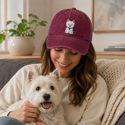 Westie Dog Embroidered Washed Cap - Washed Cap - lifestyle
