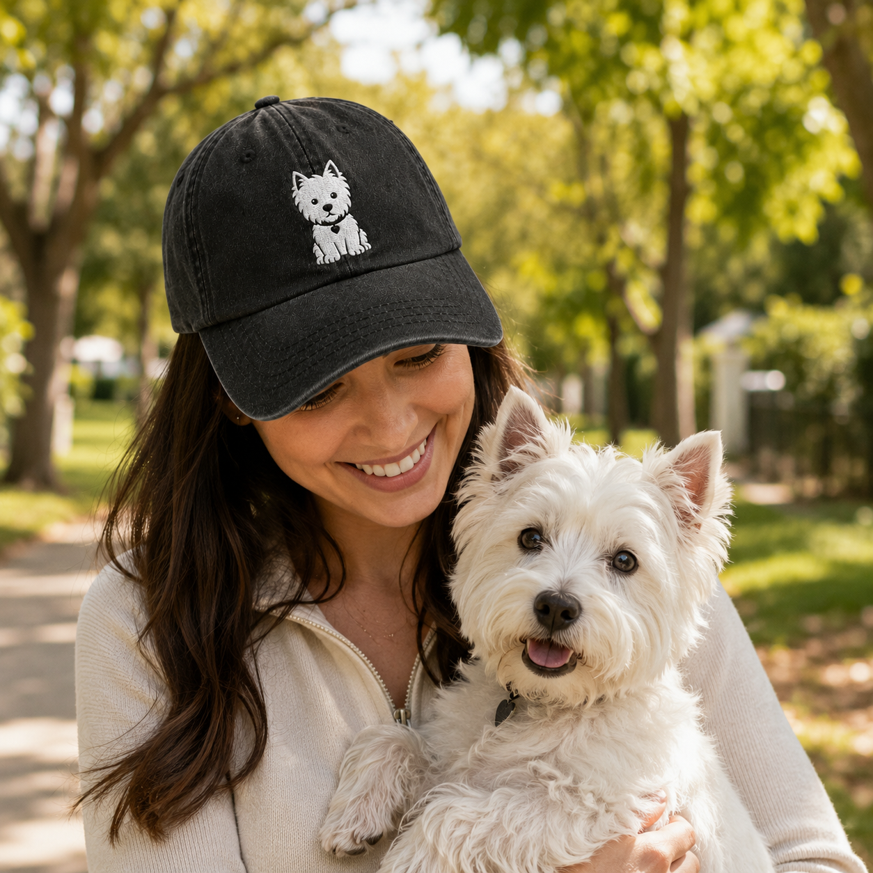 Westie Dog Embroidered Washed Cap - Washed Cap - side view